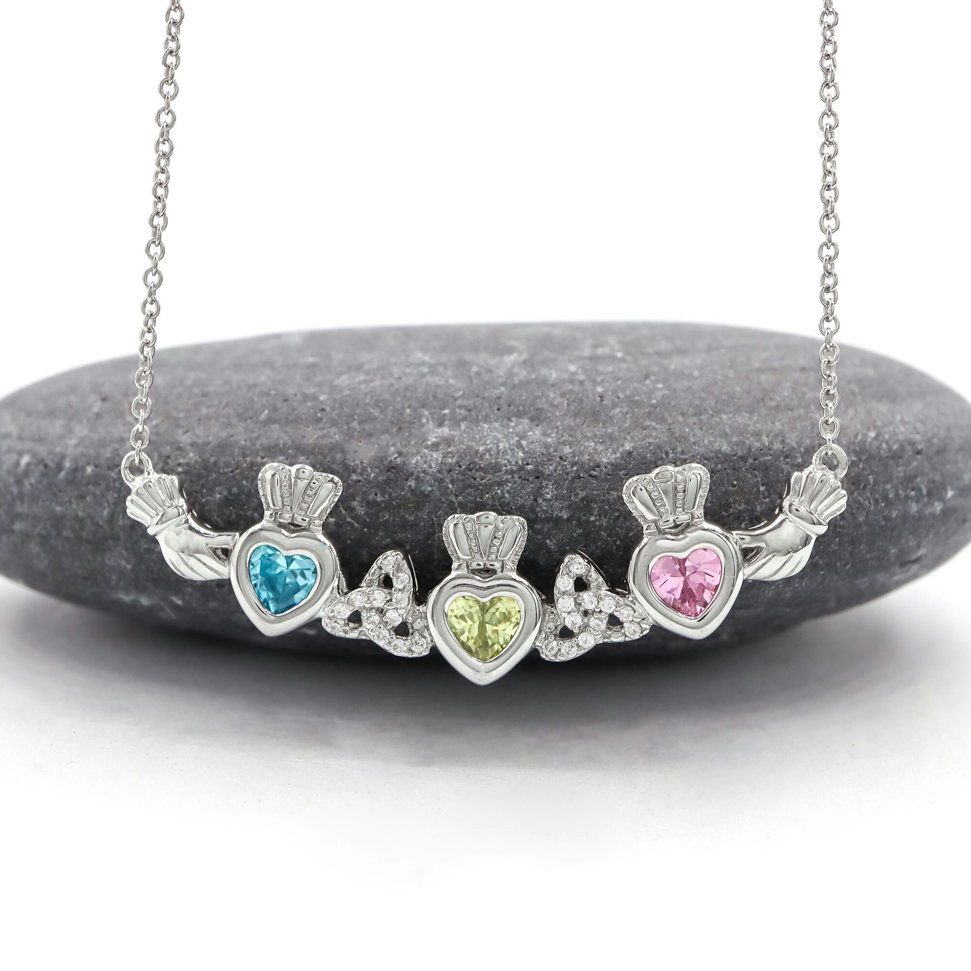 3/4 Ct Mother Child Birthstone & Cubic Zirconia Pendant Necklace Real  Silver 18